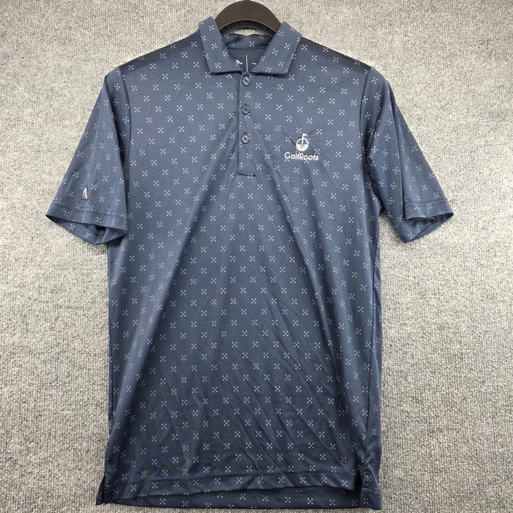 Antigua Mens GolfRoots Polo Shirt Navy Blue Geometric Dot Short Sleeve Small